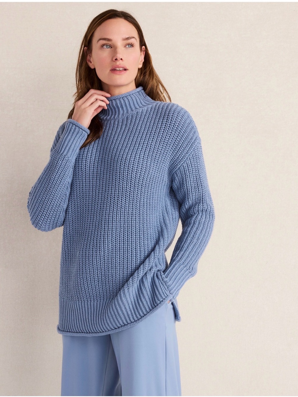 Haven Well Within Organic Cotton Shaker Stitch Roll Neck Sweater Blue Medium